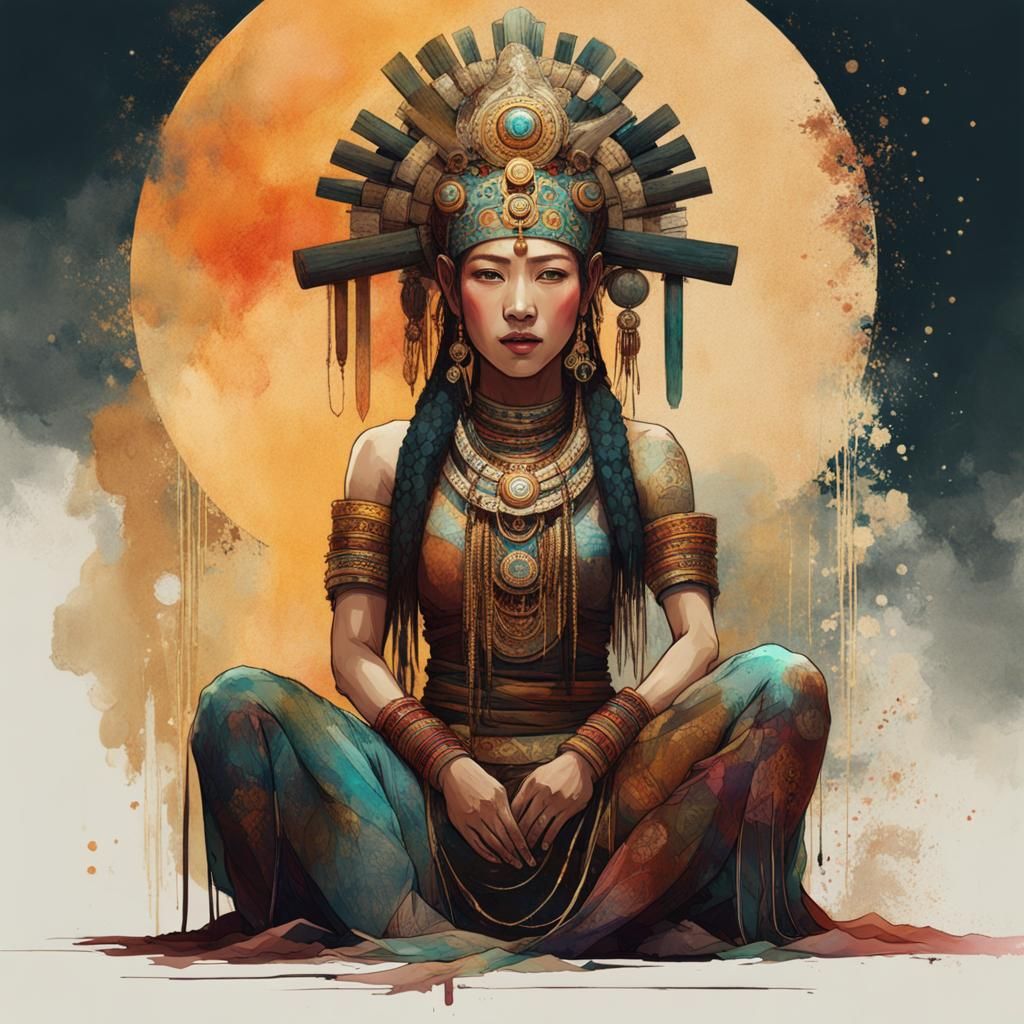 Elegant Naga Woman: Celestial Watercolor Art