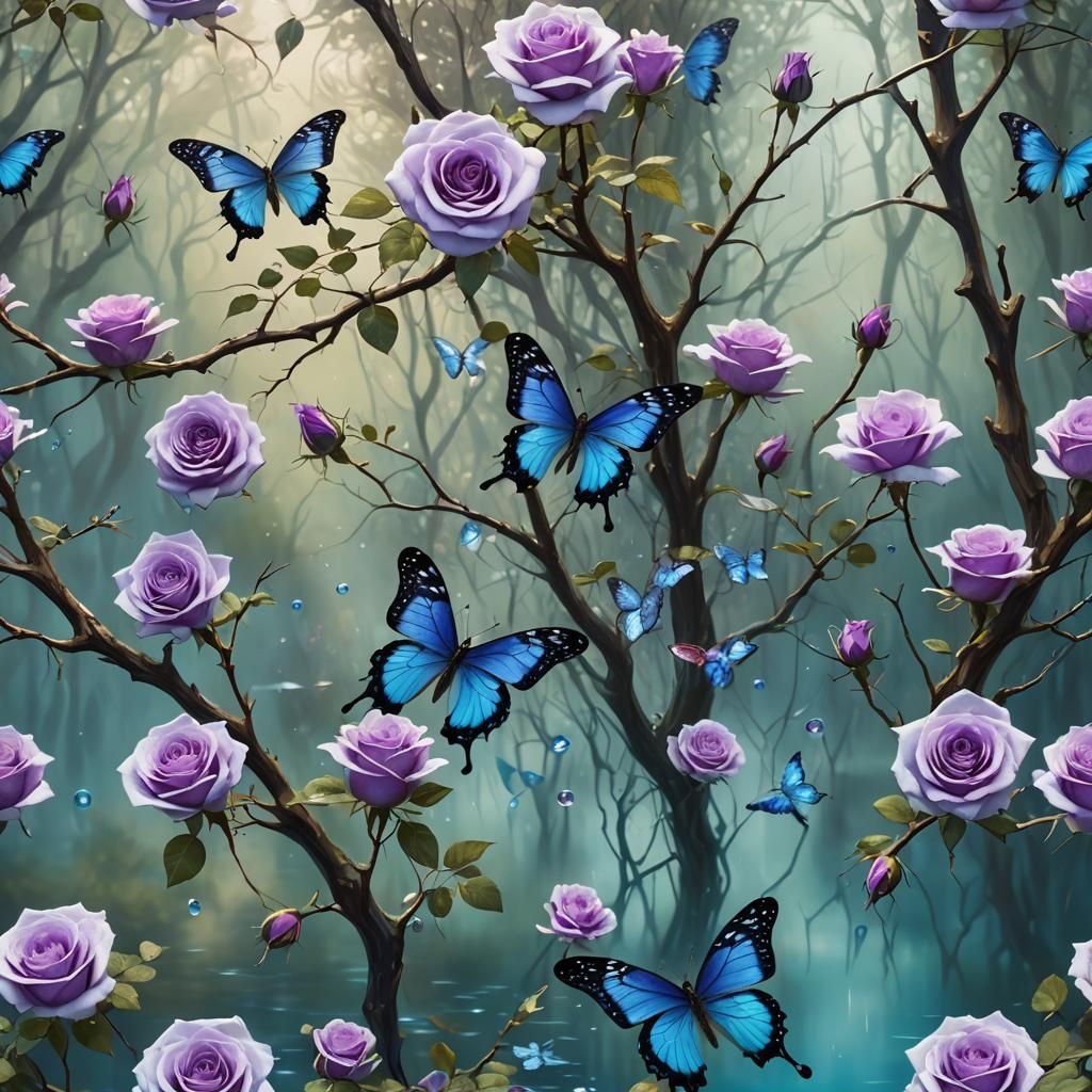 Surreal Roses and Butterfly in Ethereal Impressionism