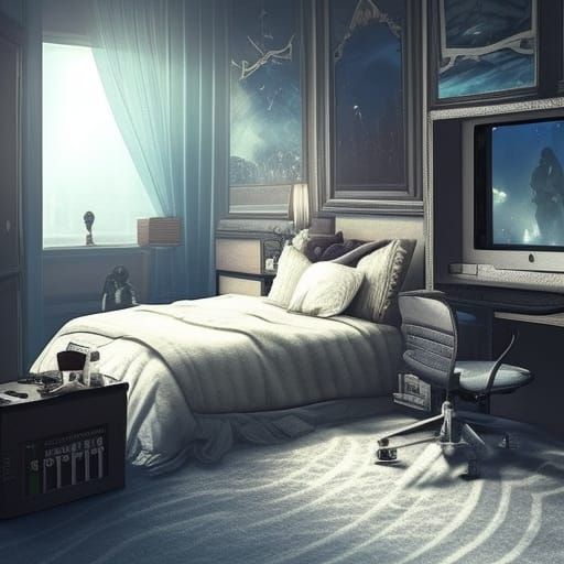 Detailed Bedroom Interior with Gaming Computer