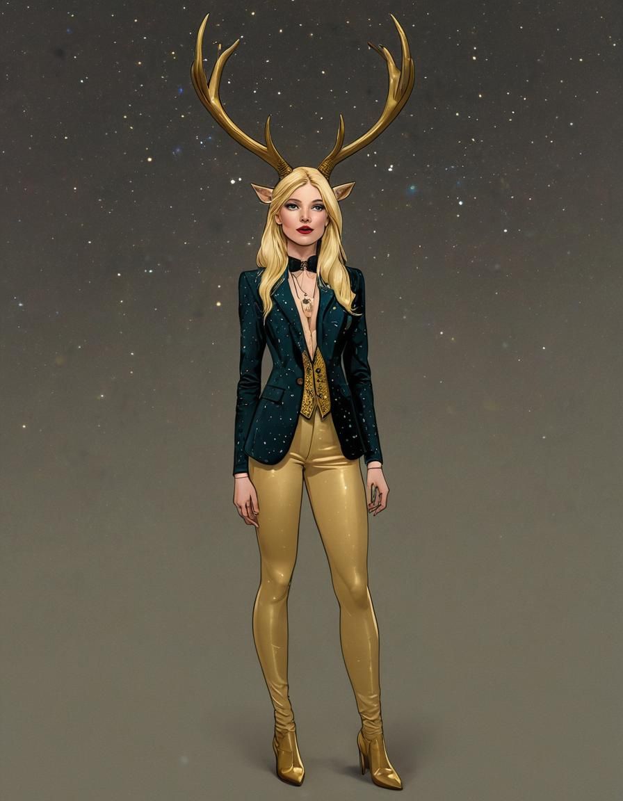 Stunning Woman with Antlers in Jamie Hewlett Style
