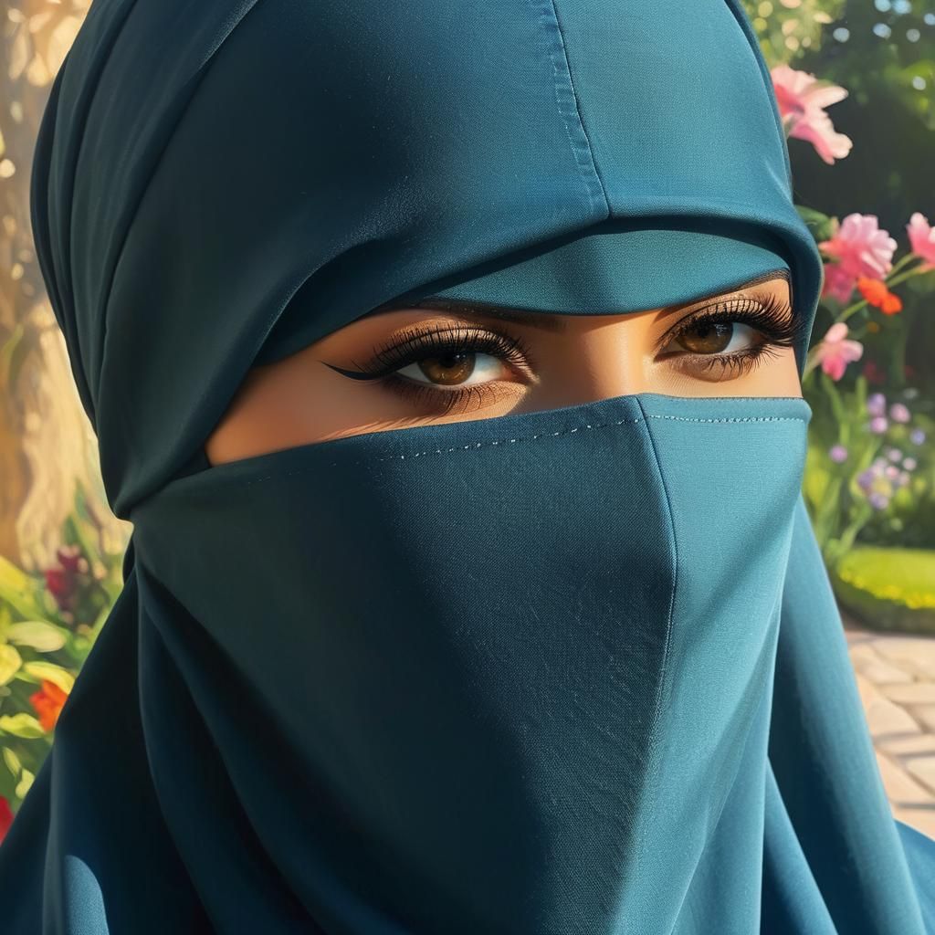 Portrait of Woman in Niqab in Garden Setting