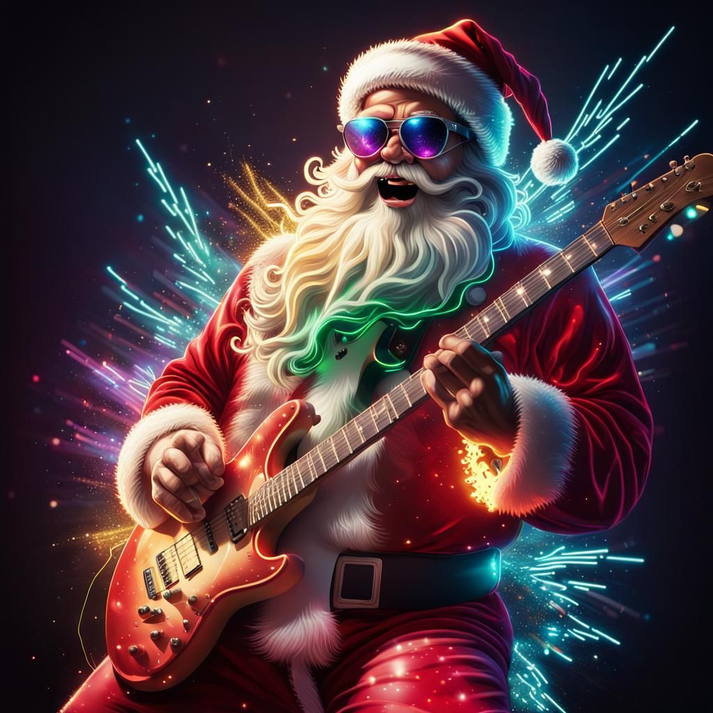 Cool Santa Claus Rocks Out on Electric Guitar