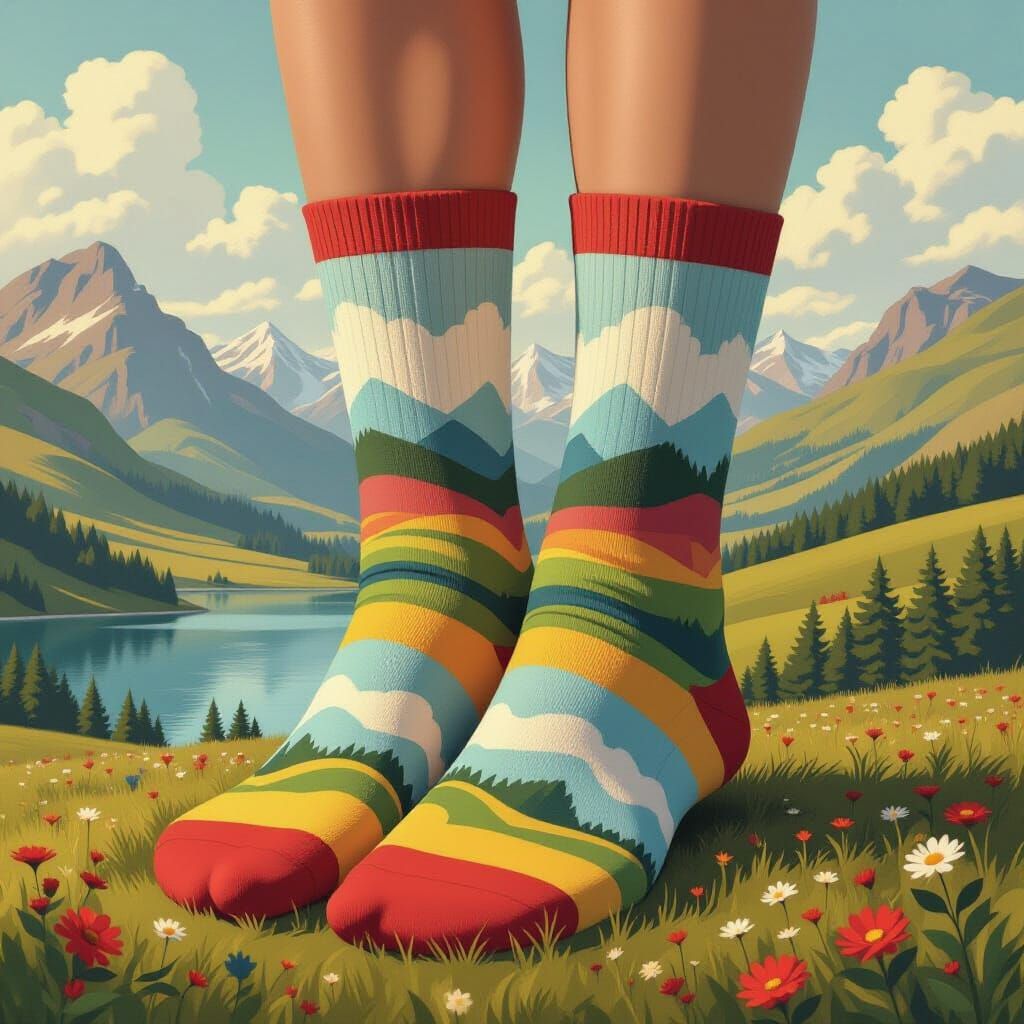 Pastel Socks Displaying Vibrant Landscape in Digital Paintin...