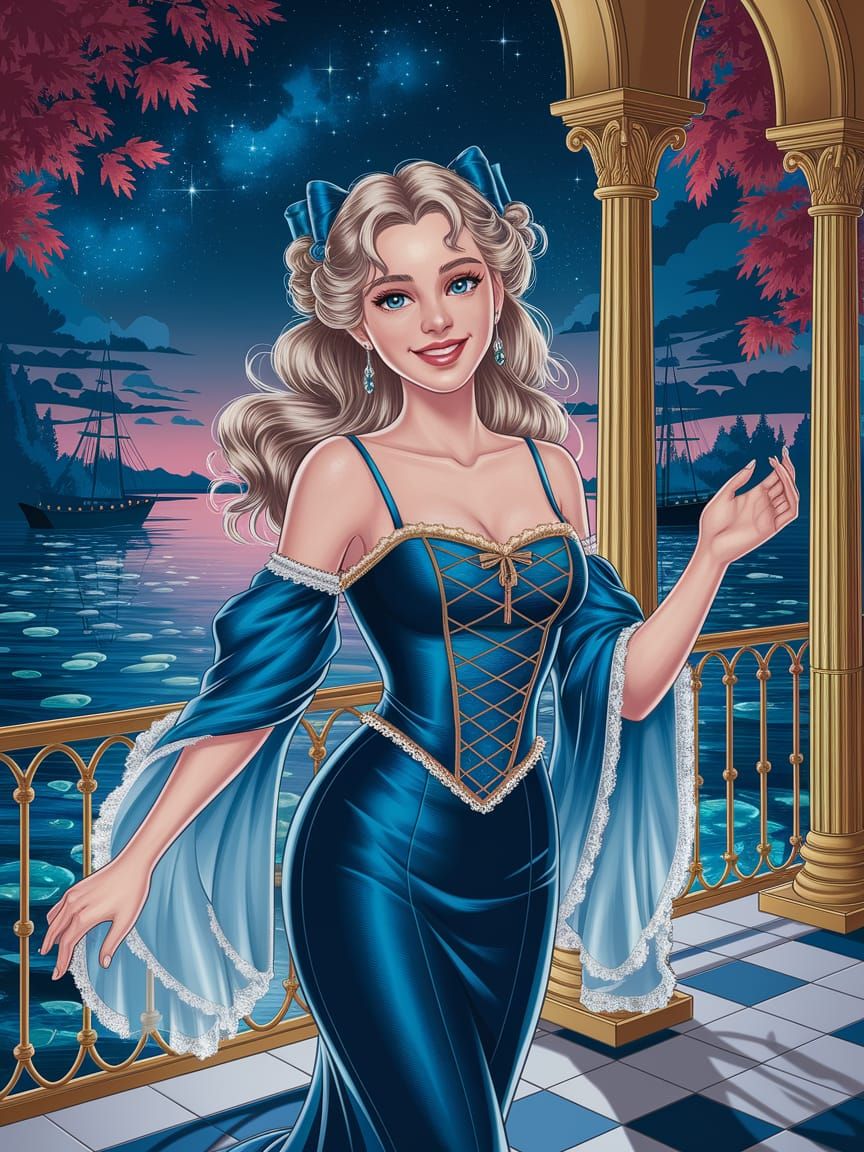 Anime-Inspired Victorian Lady in Fantasy Landscape