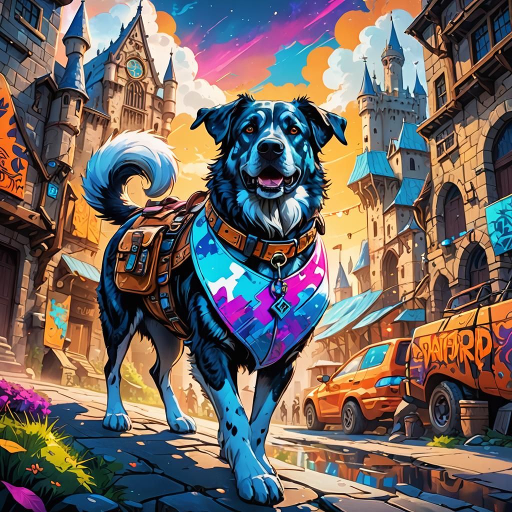 Adventurer Dog in Fantasy World: Anime-Inspired Concept Art