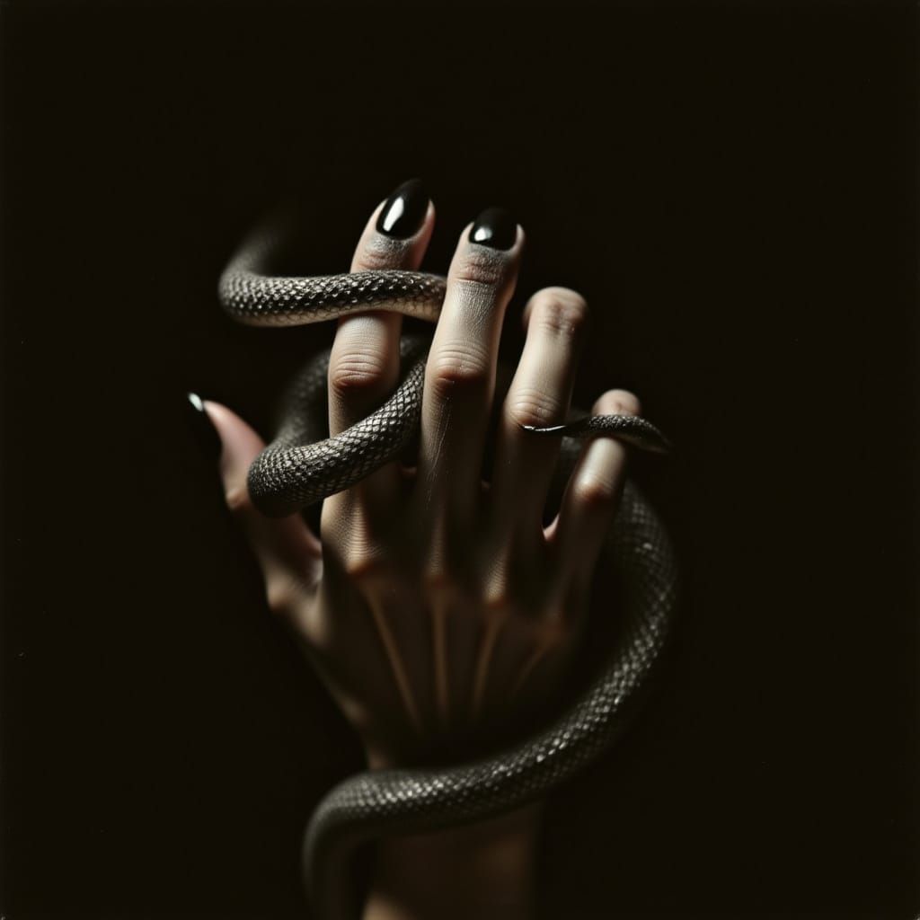 Reptilian Hand with Snake, Dark & Metallic Style