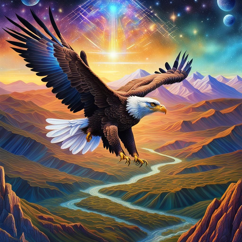 Eagle's Eye View: Holographic Astral Illustration