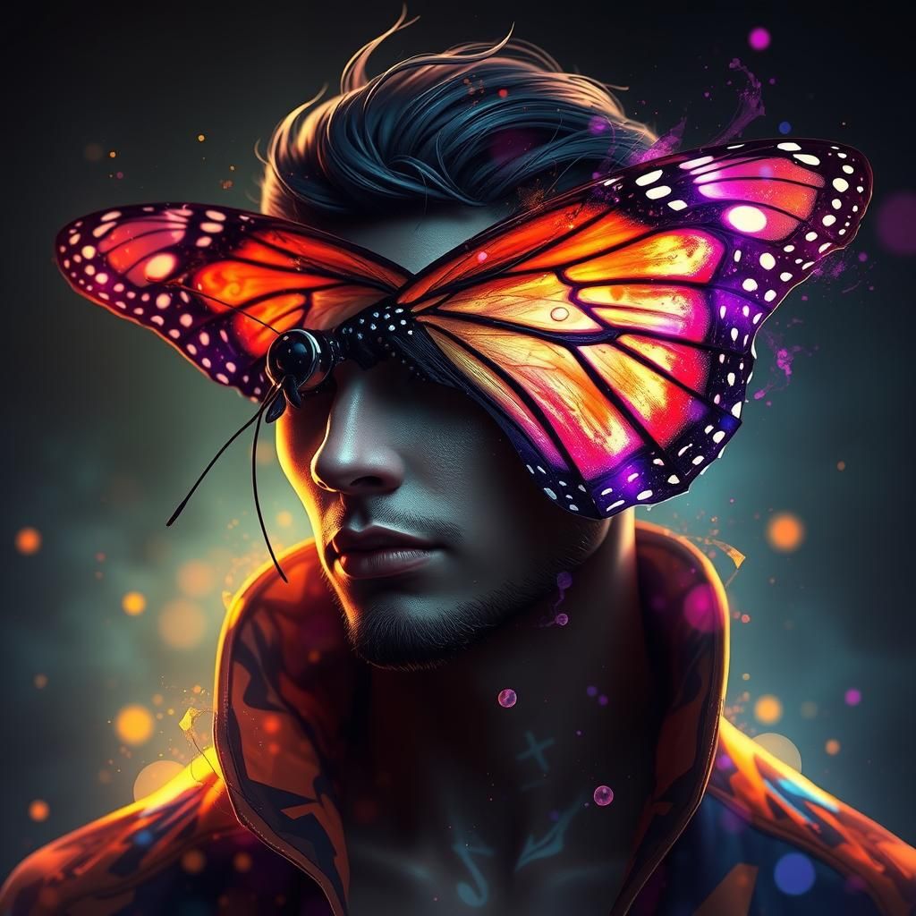 Monarch Butterfly Portrait in Art Nouveau Style