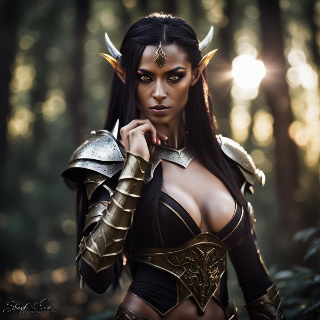 Dark Elf Seductress in Forest: Professional Photography