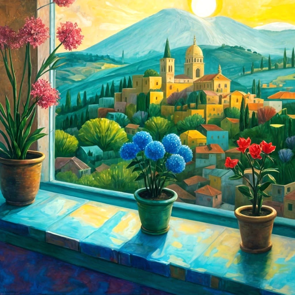 Mediterranean Springtime in Naive Impasto Style