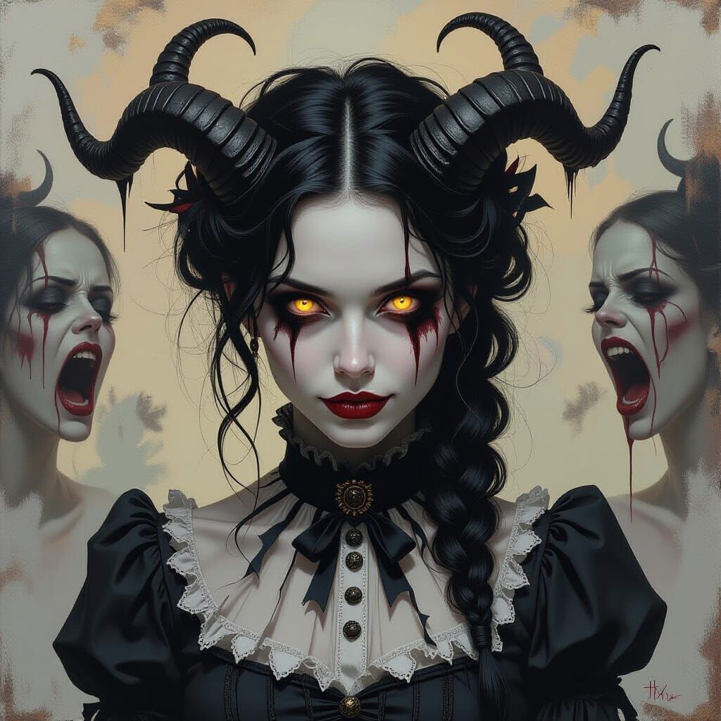 Demonic Victorian Woman in Dark Surrealist Style