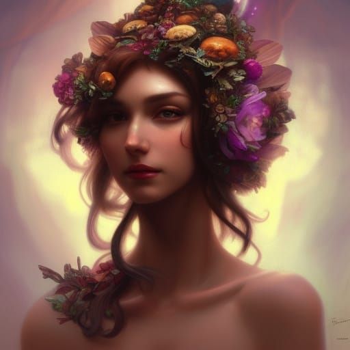 Mushroom Goddess Flowerpunk Concept Art Portrait