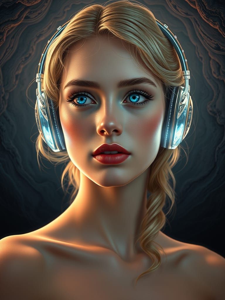 Hyperrealist Digital Illustration of Contemplative Blonde Wo...