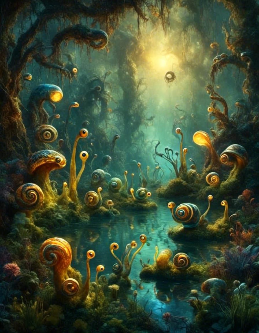 Surreal Finger Art Space with Swamp Creatures