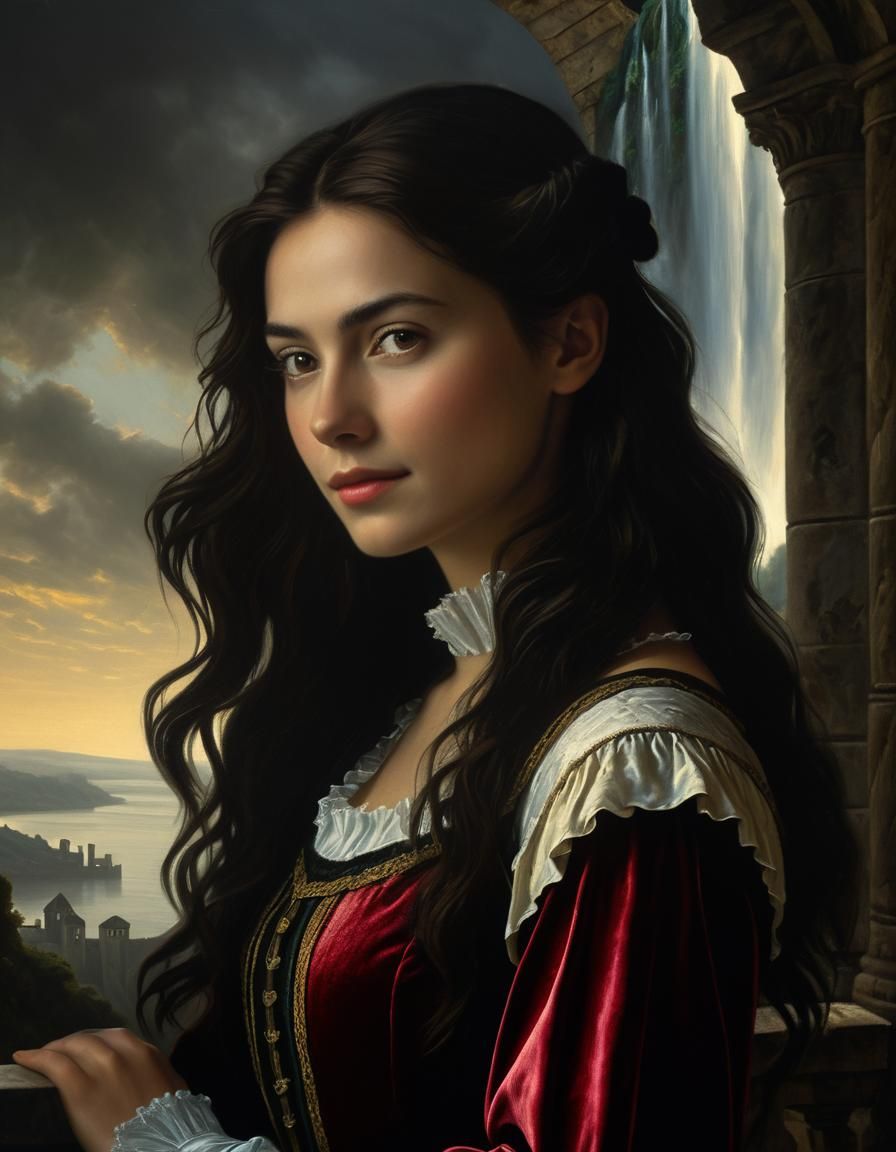 Ethereal Woman at Dawn: Chiaroscuro Oil Painting