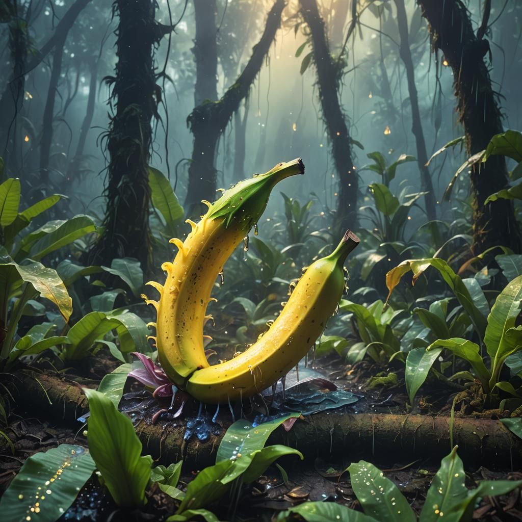 Magical Glowing Banana in Fantasy Forest Concept Art
