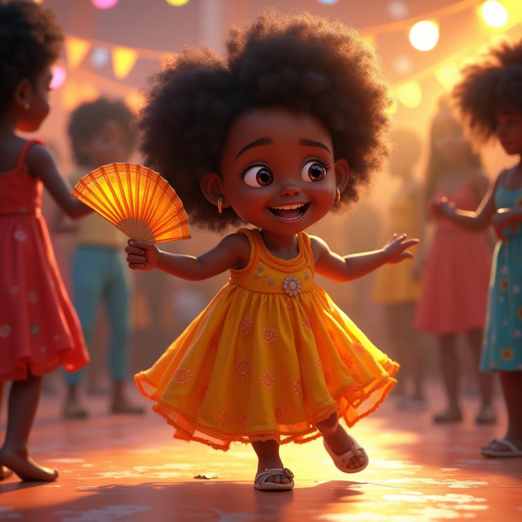 Festive Portrait of Child Dancing in Pixar Style