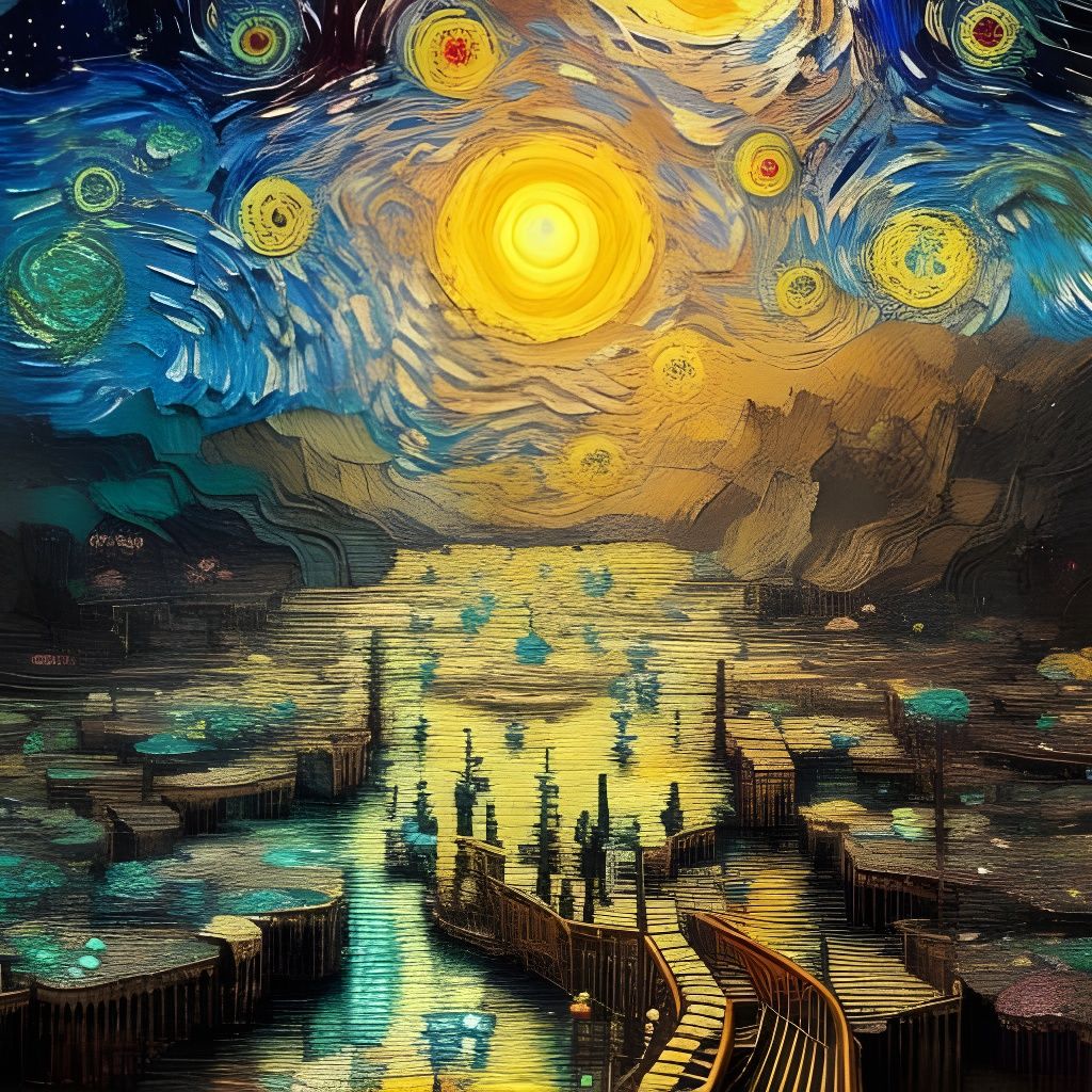 Starry Night by Van Gogh but there's a Sun