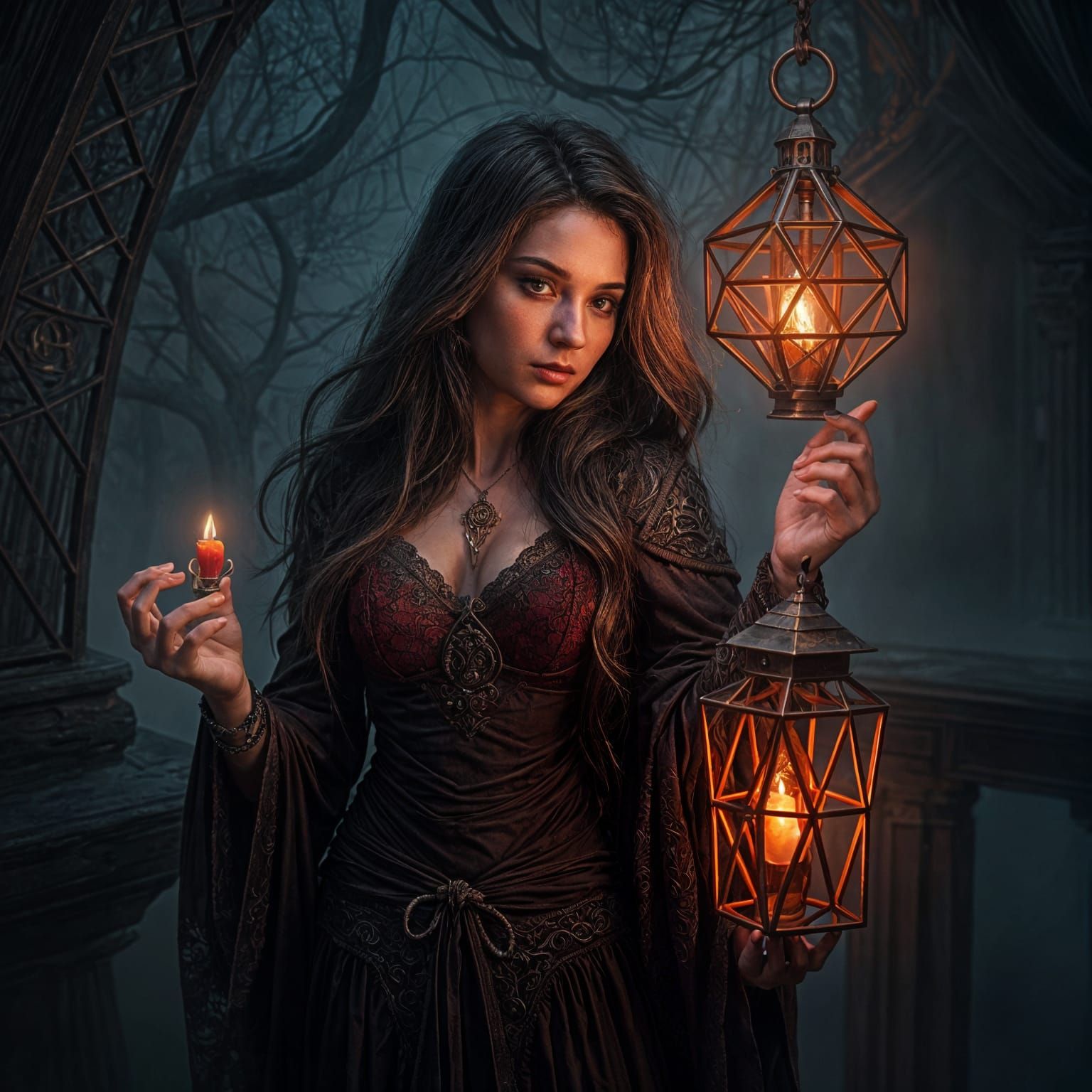 Mystical Sorceress with Octahedron Lantern