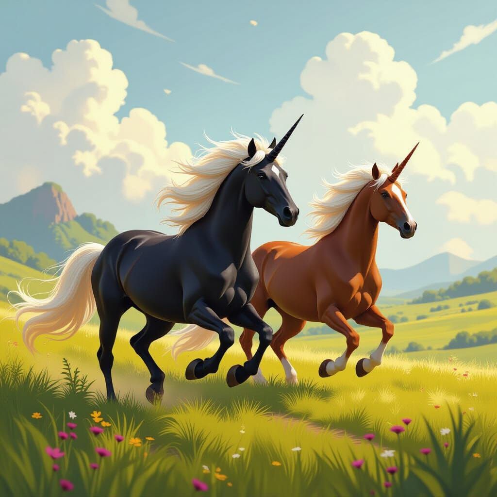 Unicorn Race in a Lush, Futuristic Landscape