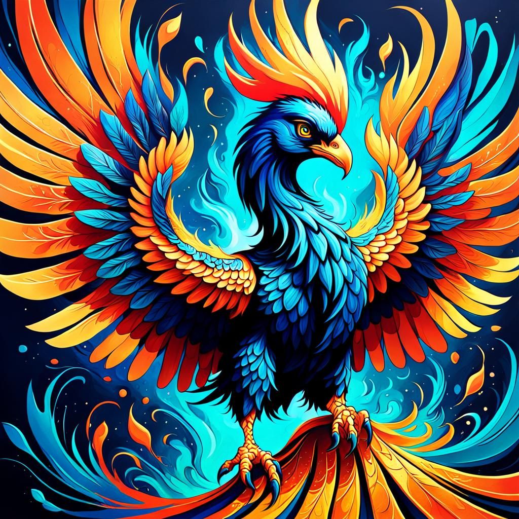 Abstract Phoenix Art with Complementary Colors
