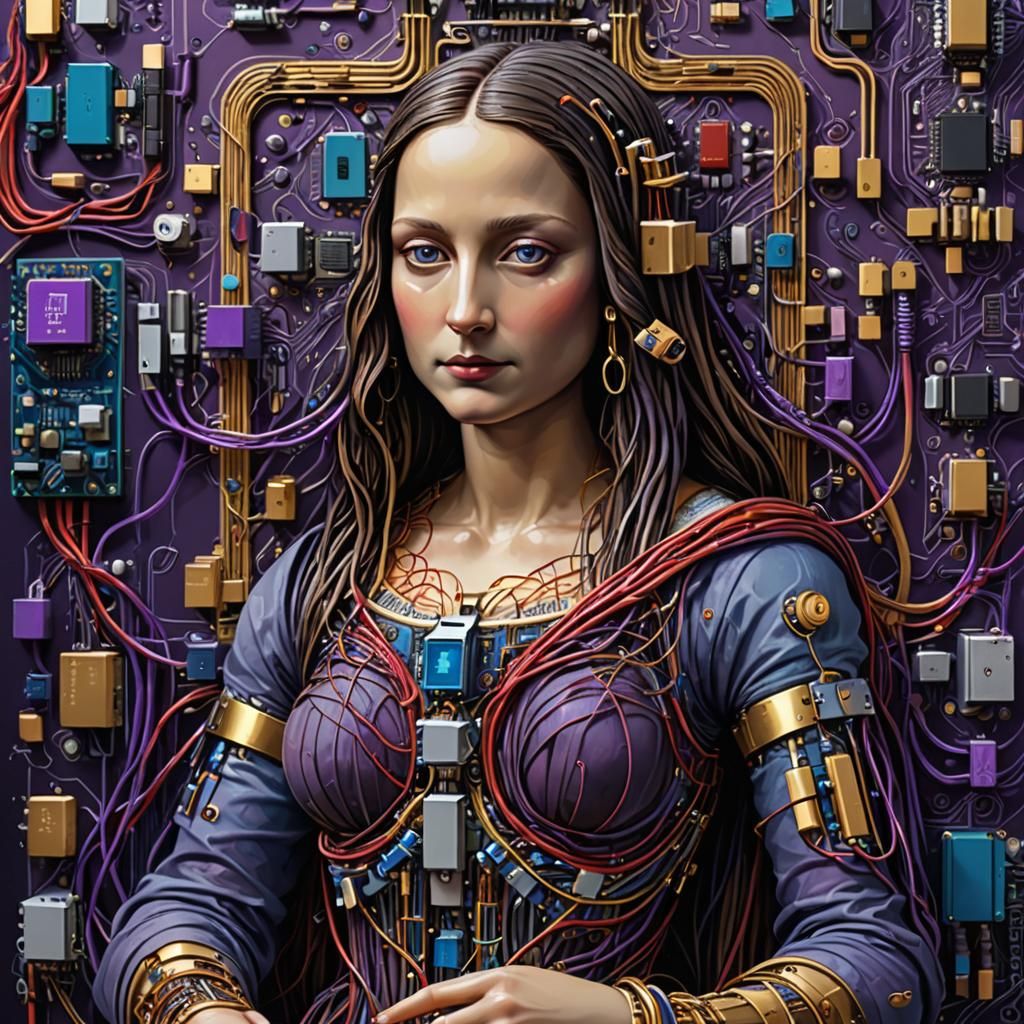 create an image of a full body portrait of robot mona lisa