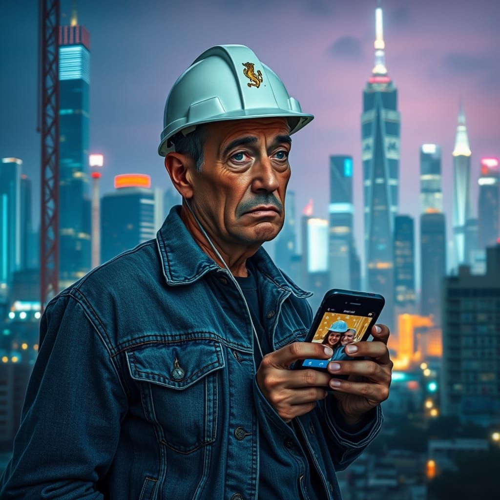 Construction Worker at Night, Digital Painting