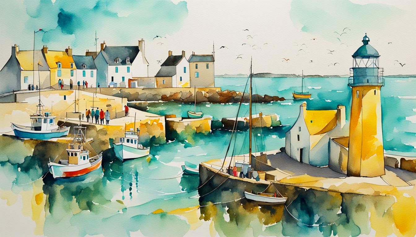 Brittany Fishing Port in Abstract Watercolor