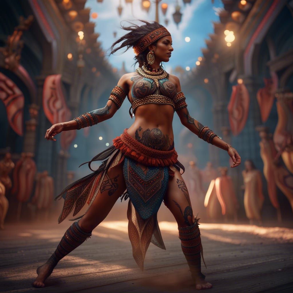Tribal Tattoo Dancer: Detailed Fantasy Art