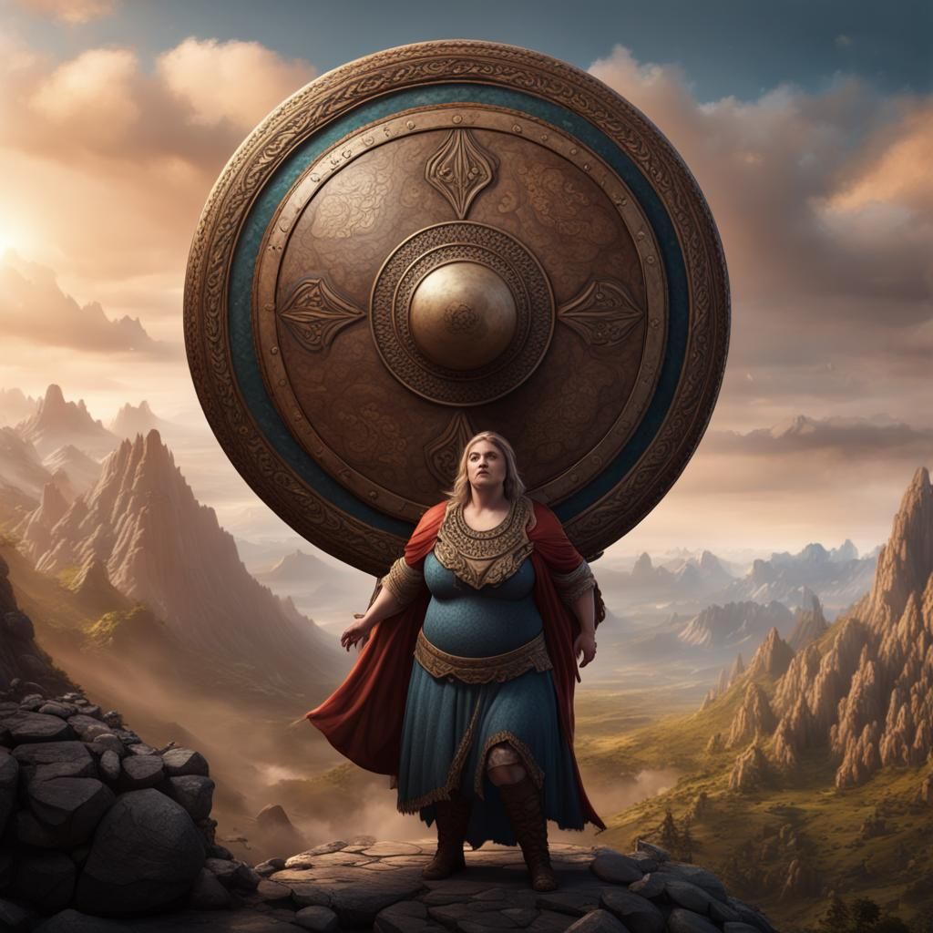 Mountain Carved as Woman Holding Shield