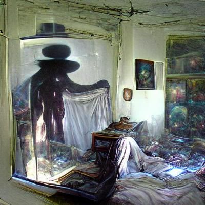 Shadowy Figure in Fedora with Eyeball Window