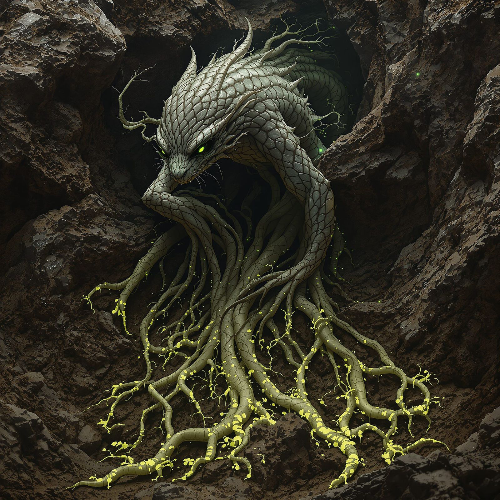 Fantasy art. A felid creature with muscular body, deep tapro...