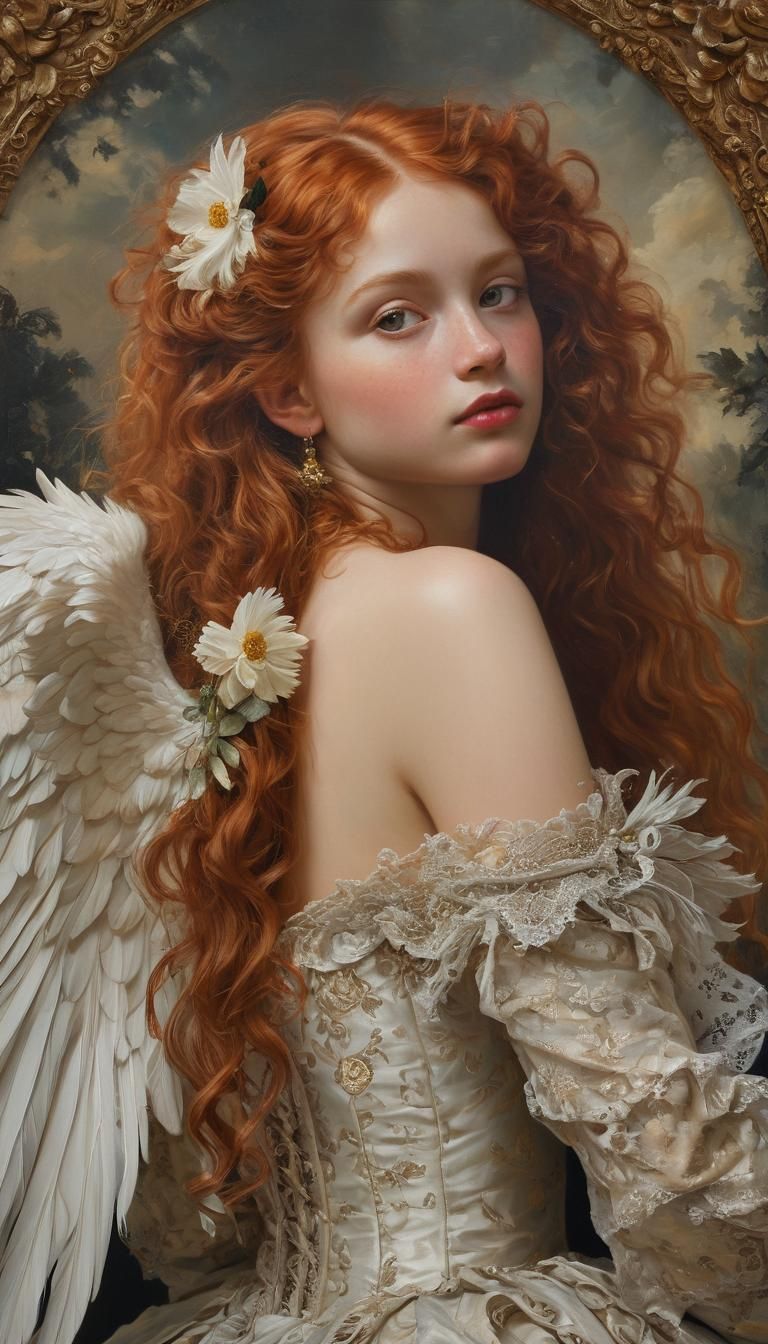 Victorian Angel with Black Wings as Oil Painting