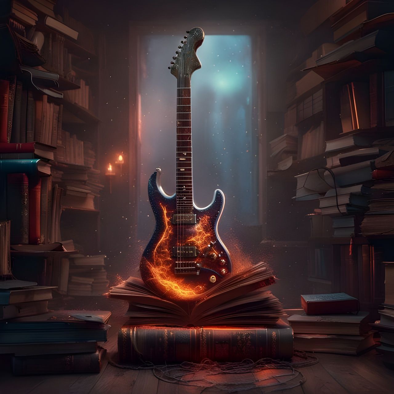 Electric Guitar Made of Books in Rococo Style