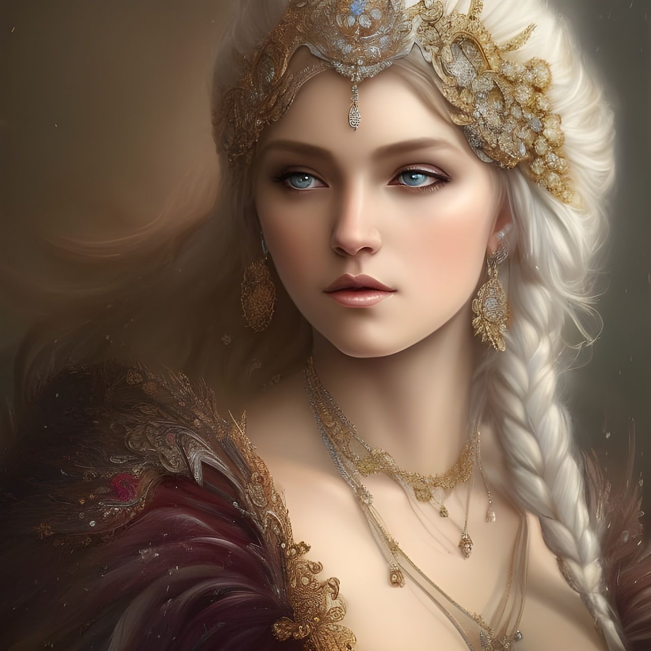 Elegant Snow Queen Portrait in Digital Painting Style