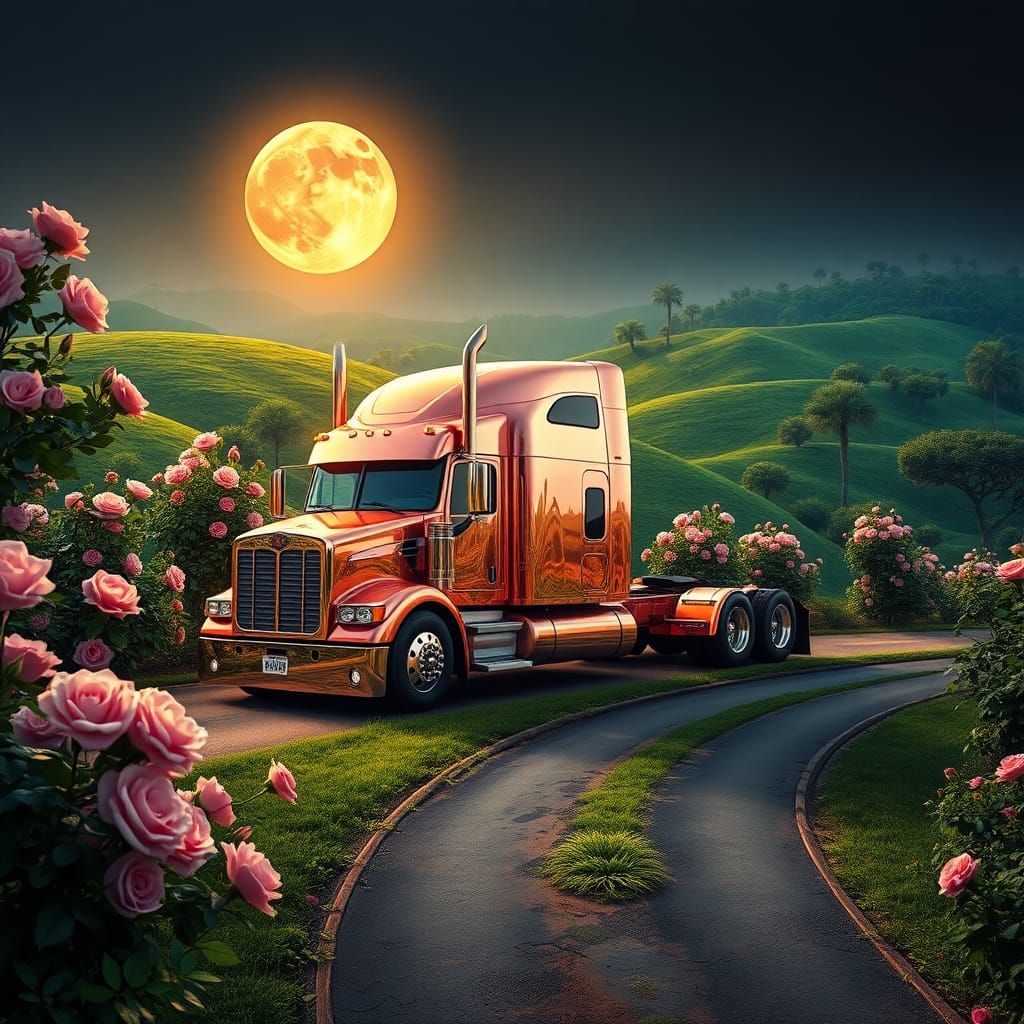 Chrome Truck in Rose Garden: Matte Painting
