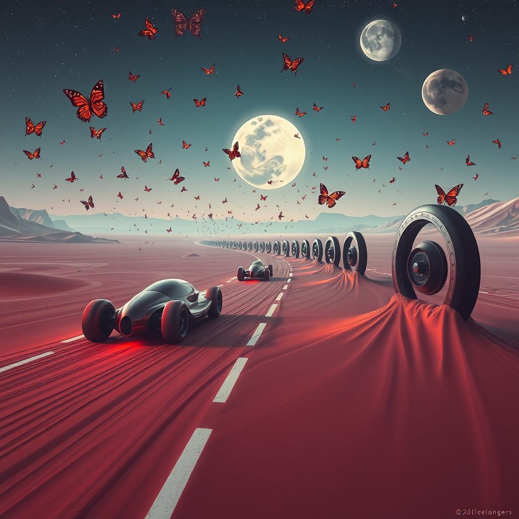 Futuristic Möbius Strip Racetrack in Desert Landscape