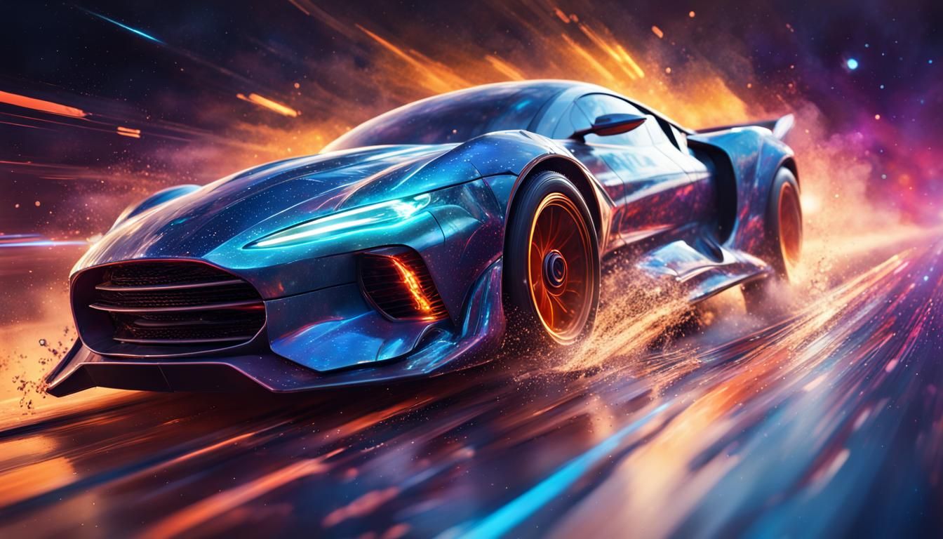 Hyperrealistic Space Racer in Cosmic Fantasy Style