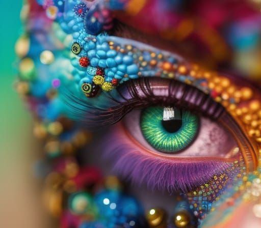 Gems and Flowers Detailed Eye in Hyperrealistic Style