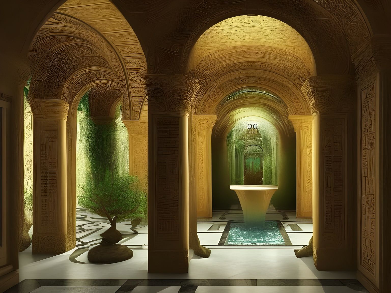 Interdimensional Elven Portal Hub with Gold Filigree