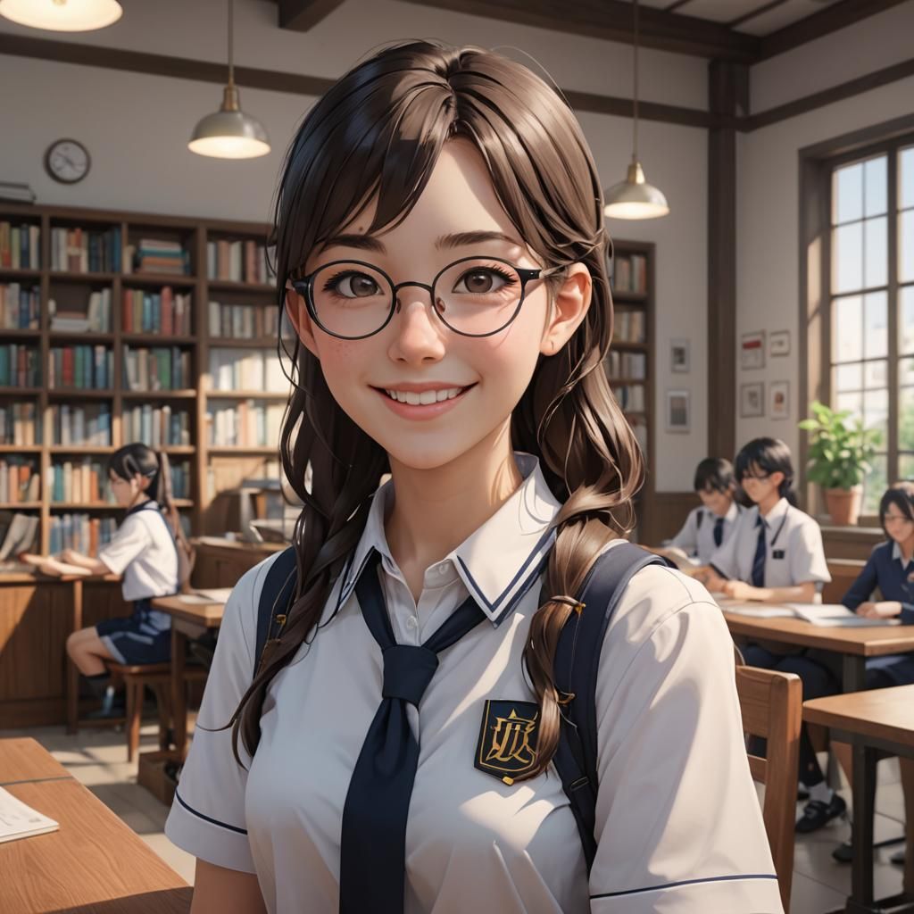 Nerdy Brunette Girl in 3D Anime Art Style