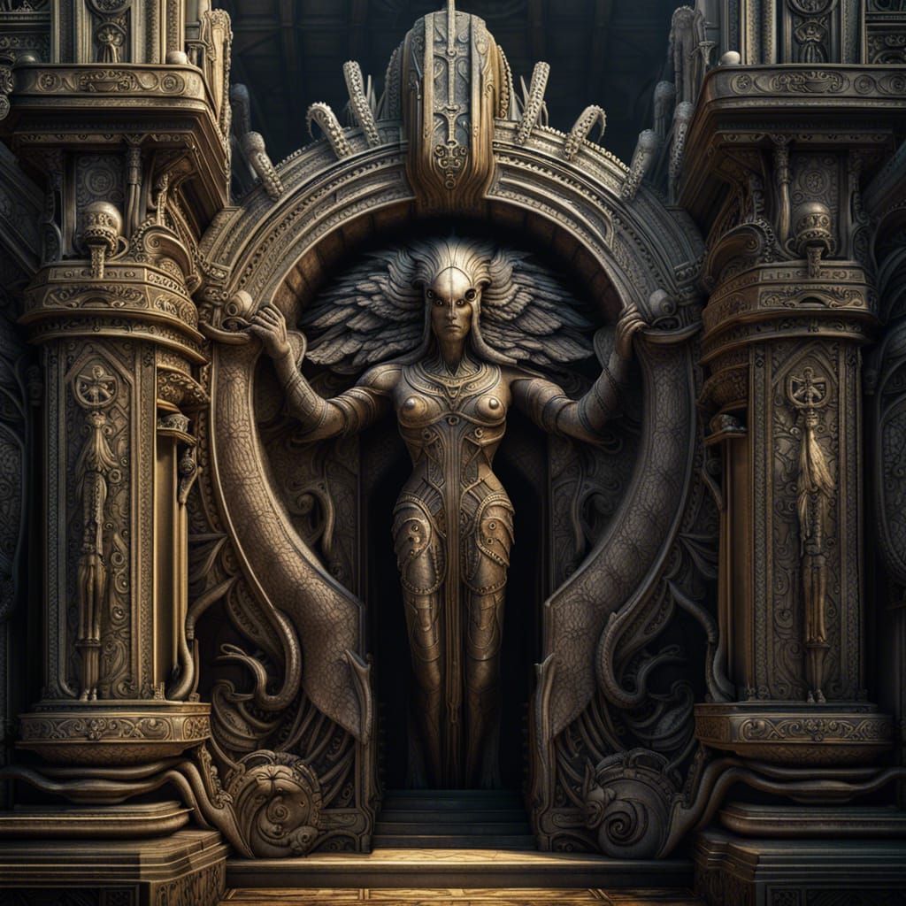 Ornate Nephilim Victory Gate in Digital Painting Style