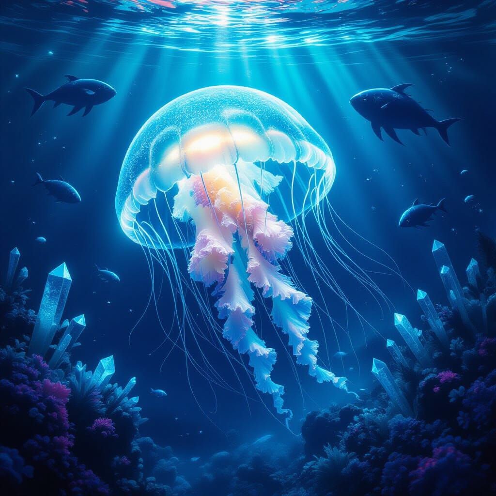 Bioluminescent Jellyfish Glows in Alien Ocean