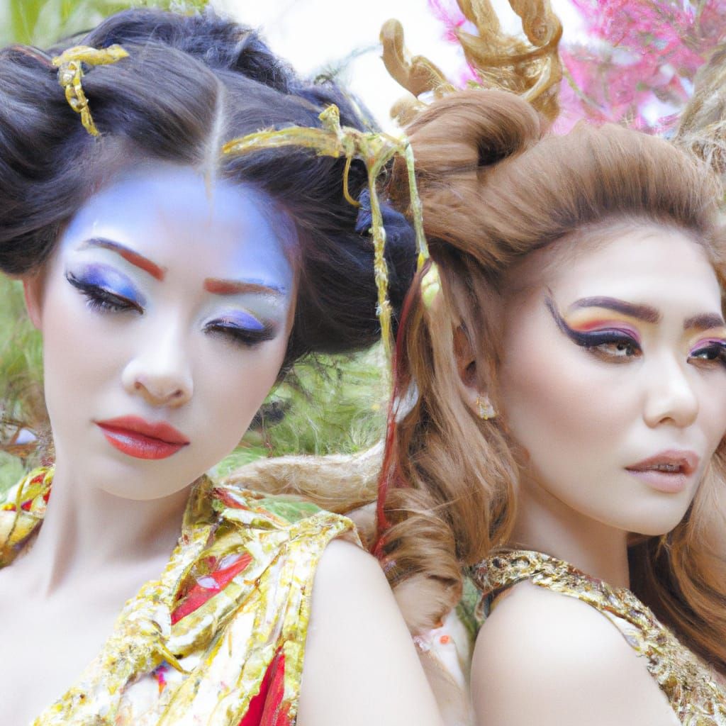 Elegant Asian Goddesses in Japanese-Chinese Style