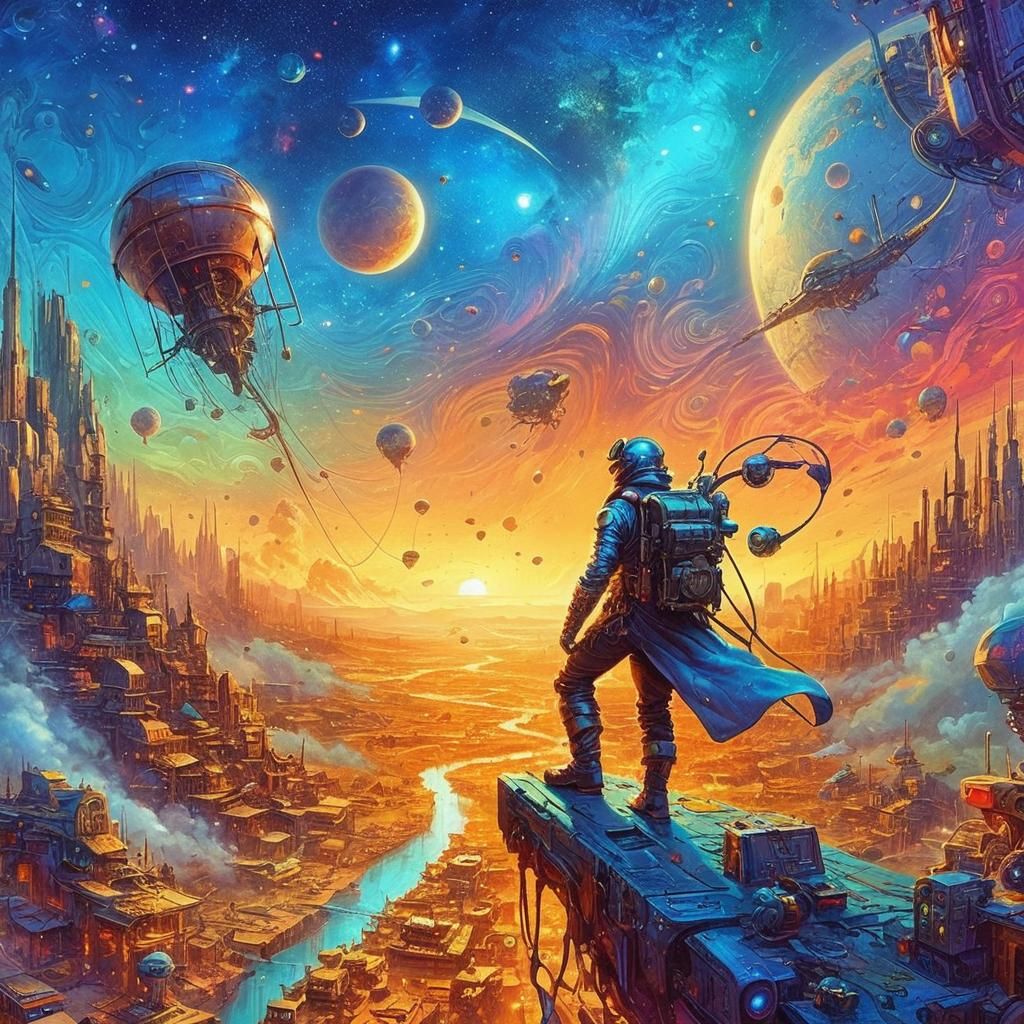 Futuristic Steampunk Landscape in Boris Vallejo Style