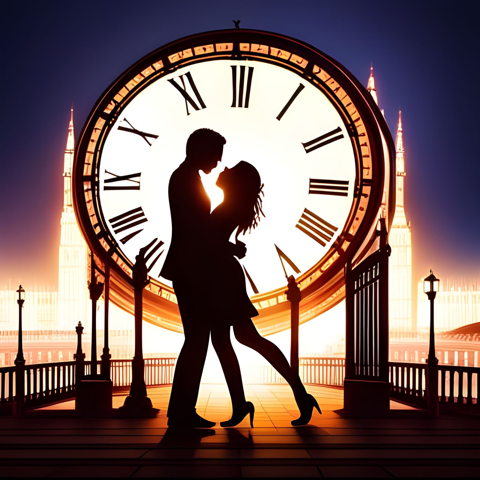 Romantic Silhouette: Lovers Dancing Under Big Ben