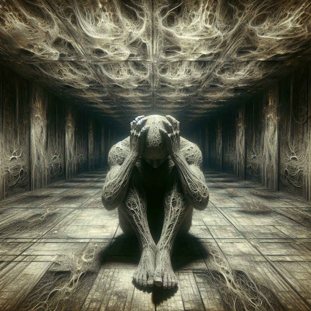 Distressed Figure in Gothic Dreamscape: Charcoal Sketch