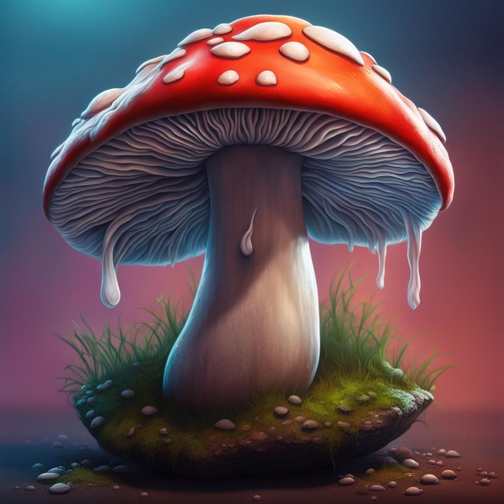 Sad Mushroom Contemplating Mortality, Hyperrealistic Splash ...