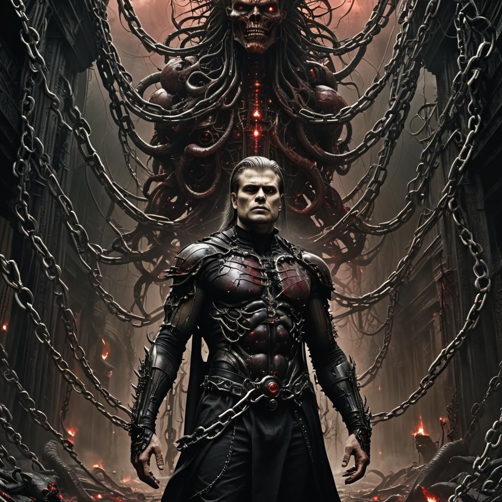 Scarred Man in Hellish Realm, Dark Fantasy Art