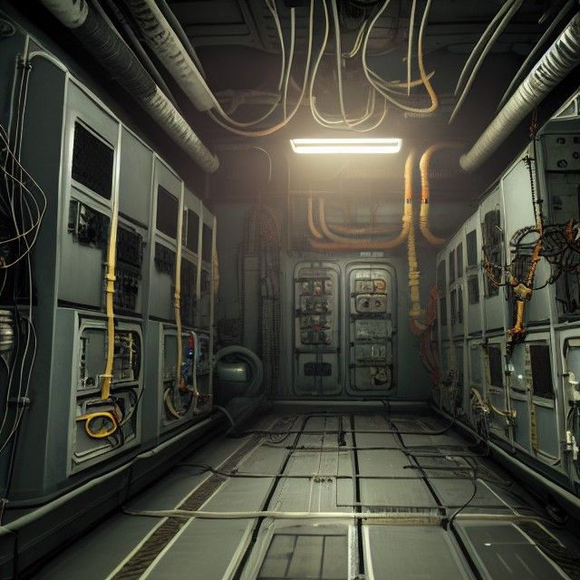 Dieselpunk Submarine Interior with Diving Suits